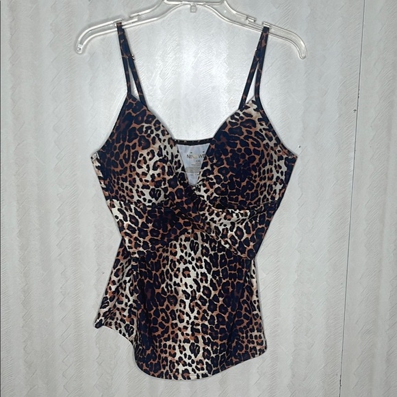 🆕 NINE WEST NWT Nine West Leopard Surplice Bust Enhancer Tankini Top Swim XXL - Picture 4 of 7
